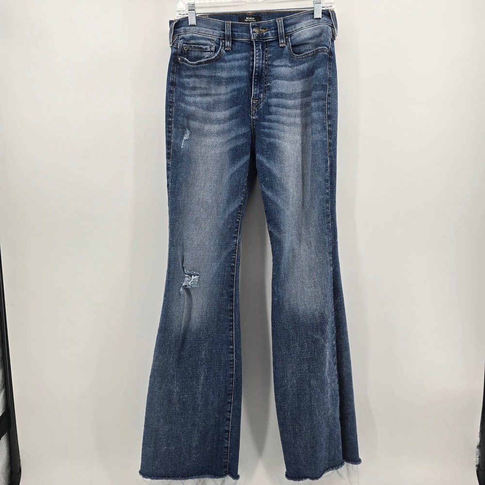 True Religion Reagan High Rise Flare Jeans Womens 31 Raw Hem Stretch Denim
